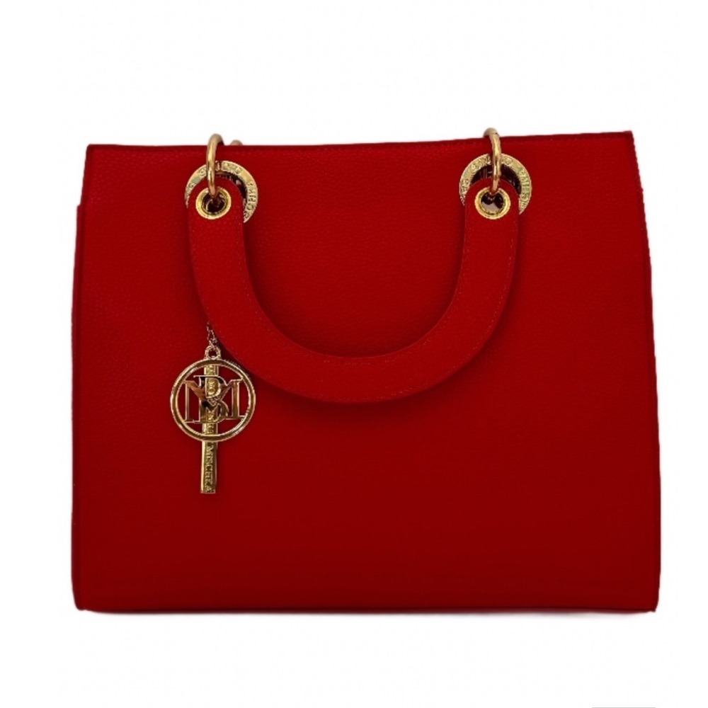 Badgley Mischka Satchel Women Medium Red NWT Pebbled Vegan Leather Gold Hardware